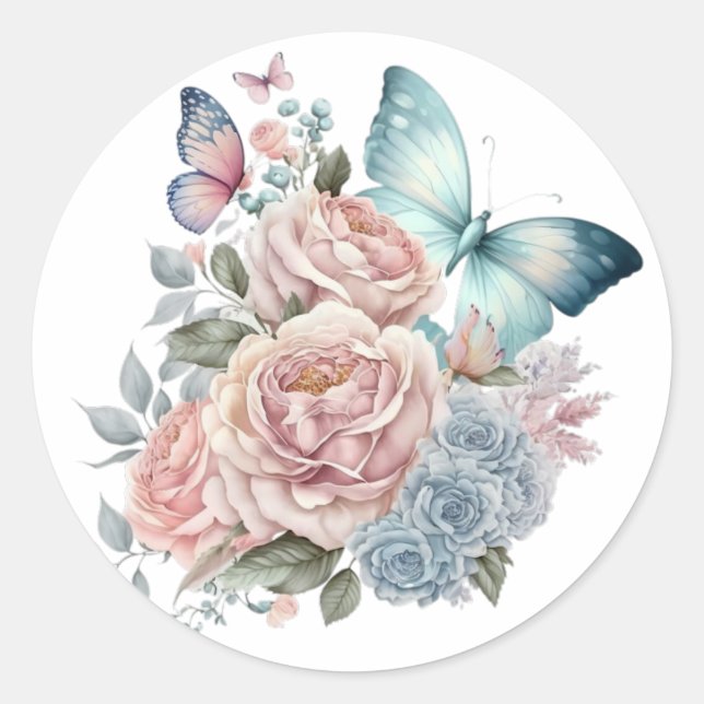 Adesivo Punk Peonies and Dusty Blue Butterflies Casamento (Frente)