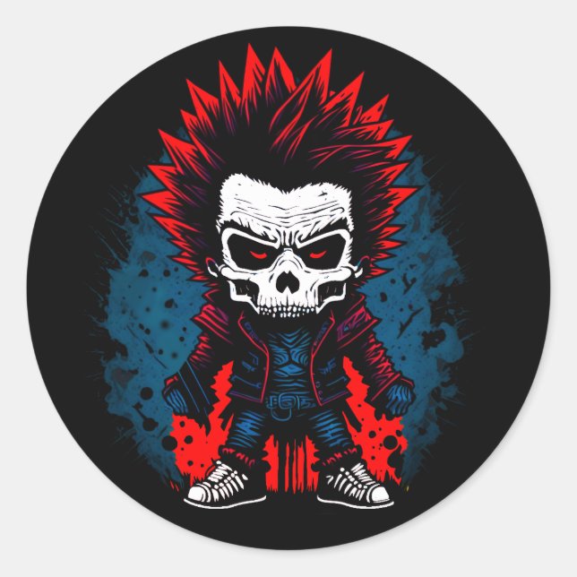 Adesivo Punk Rock Grunge Zombie Colorful Skull Legal Desig (Frente)