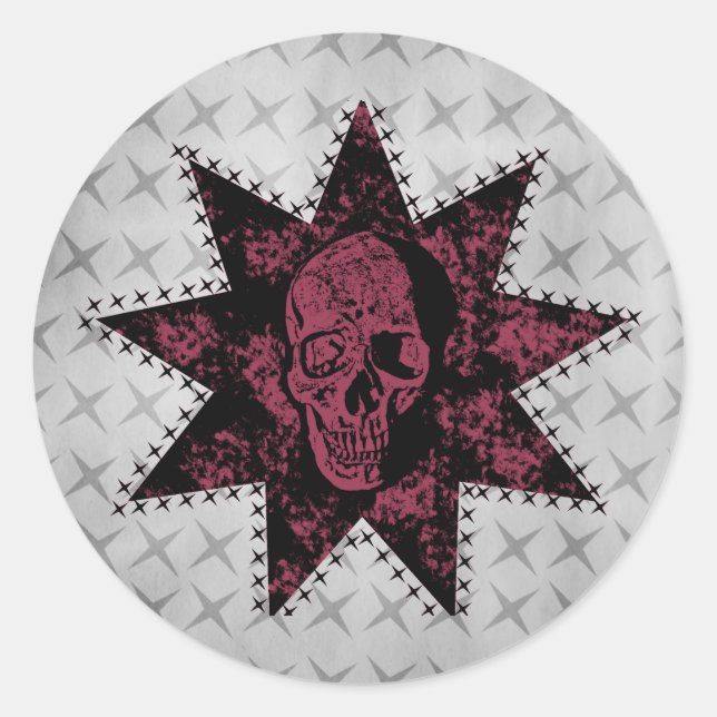 Adesivo Punk Skull Stickers, preto e rosa escuro (Frente)