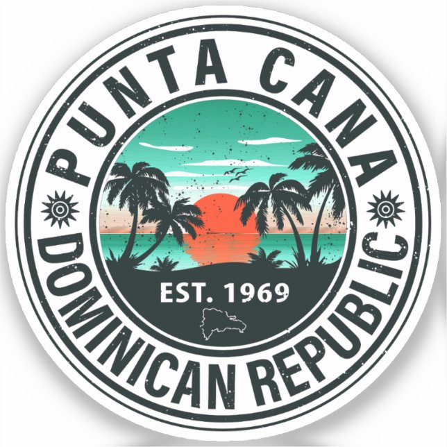 Adesivo Punta Cana Dominicana - Férias Familiares Vintage, (Frente)