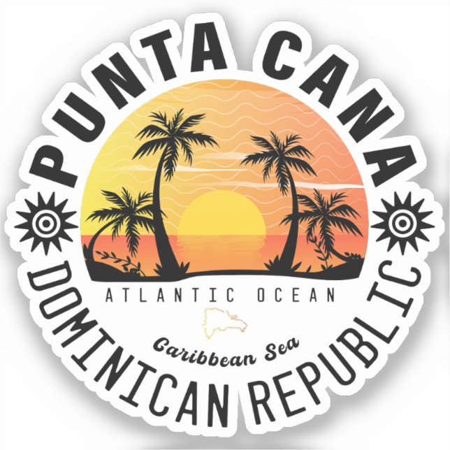 Adesivo Punta Cana Dominicana Retro Sunset Souvenir 60 ano (Frente)
