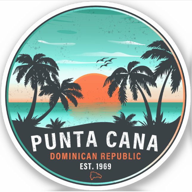 Adesivo Punta Cana Dominicana Retro Sunset Souvenir 80 (Frente)