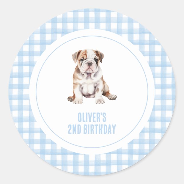 Adesivo Puppy bulldog preppy plaid birthday (Frente)