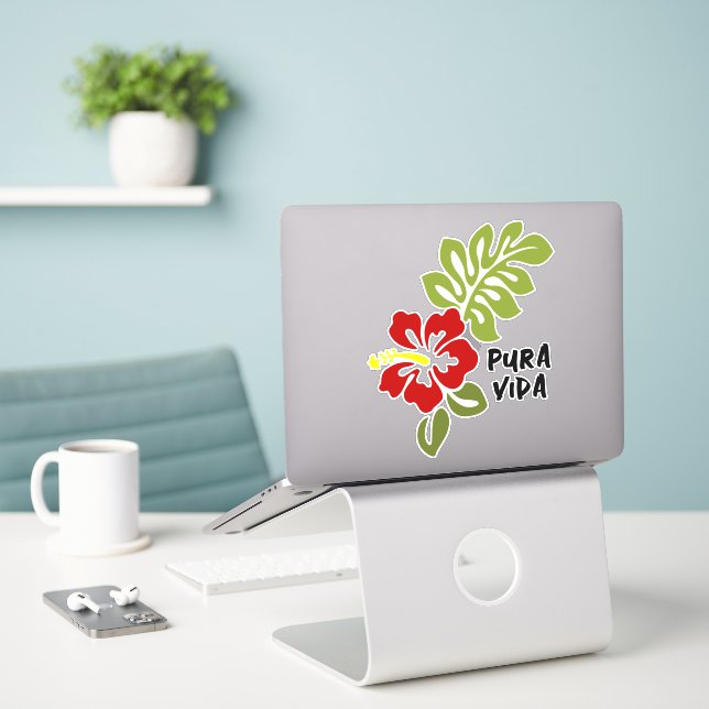 Adesivo Pura Vida Hibiscus Custom-Cut Vinyl Sticker (Laptop na mesa)