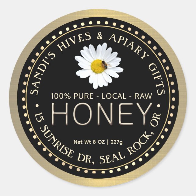 Adesivo PURE LOCAL RAW HONEY - ouro negro com margarida e  (Frente)