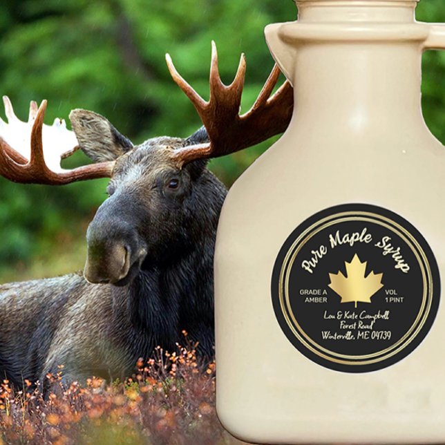 Adesivo Pure Maple Syrup Dourado Maple Leaf a Preto (Criador carregado)