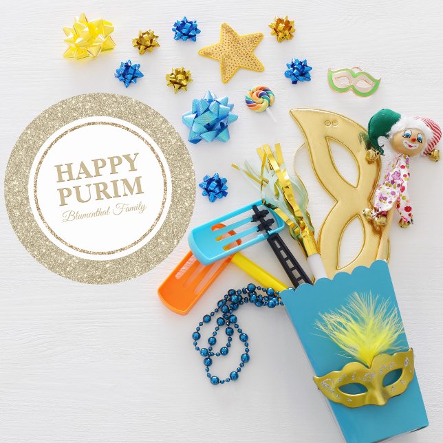 Adesivo Purim Feliz Feriado Judaico Elegante Dourado (Criador carregado)