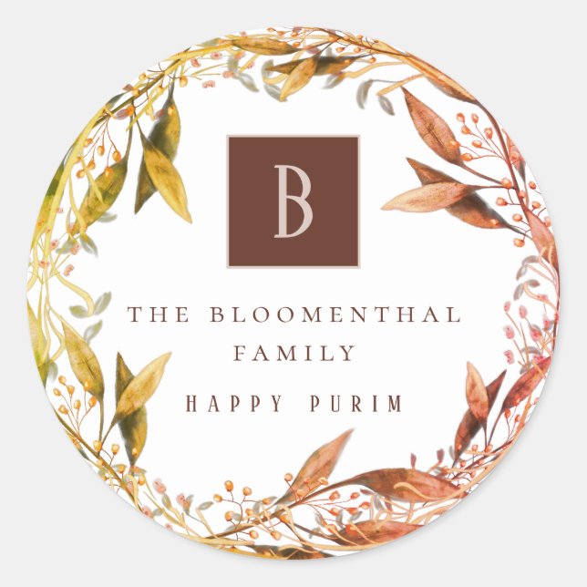 Adesivo Purim Feliz Folha de outono (Frente)