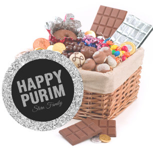 Adesivo Purim Feliz Hebraico de Prata