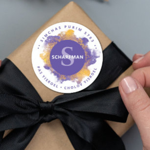 Adesivo PURIM FELIZ Monograma Pessoal Roxo