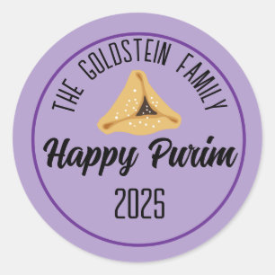 Adesivo Purim Feliz Purim Hamentashen Clássico Redondo