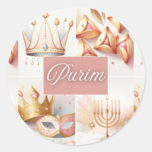 Adesivo Púrim Judaico Esther Rosa Dourado Aquarela Fofo