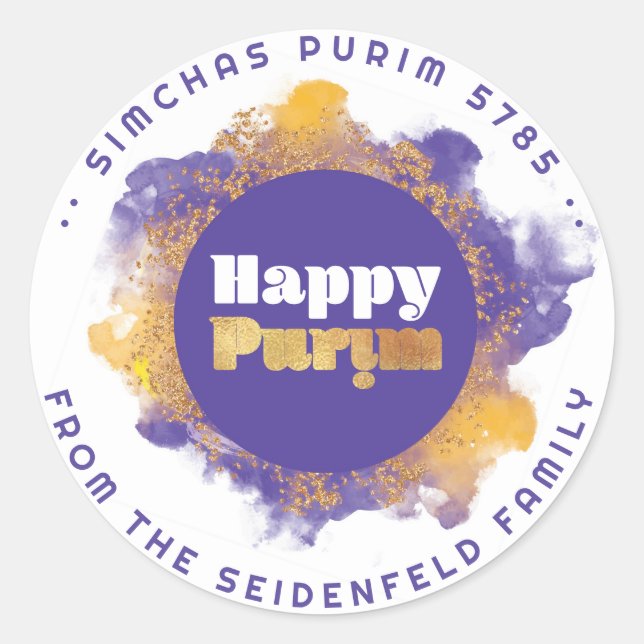Adesivo Purim Purple Personalizado Monograma Clássico (Frente)