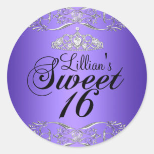 Adesivo Purple Black Damask & Tiara Sweet 16