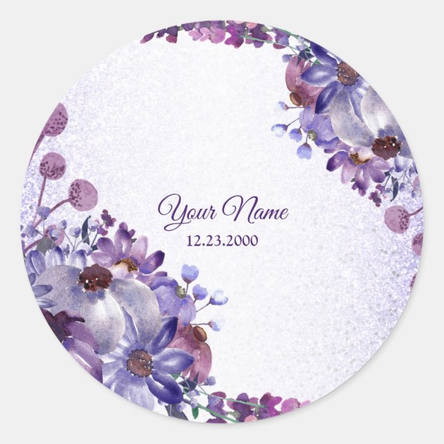 Adesivo Purple Blue Pink Floral Glitter Wedding Party (Frente)