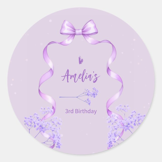 Adesivo Purple Bow Birthday Any Age (Frente)