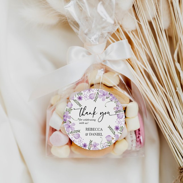 Adesivo Purple Floral Obrigado A Vestir Favor De Casamento (Criador carregado)