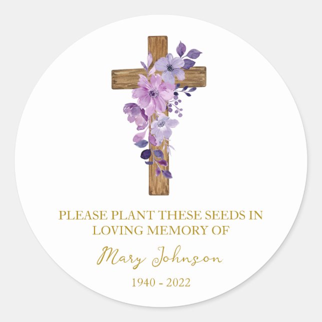Adesivo Purple Flower Cross Memorial Funeral Seed Packet (Frente)