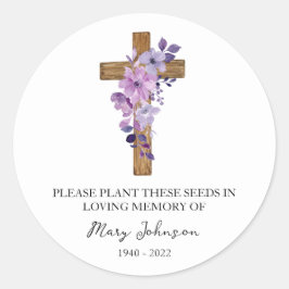 Adesivo Purple Flower Cross Memorial Funeral Seed Packet