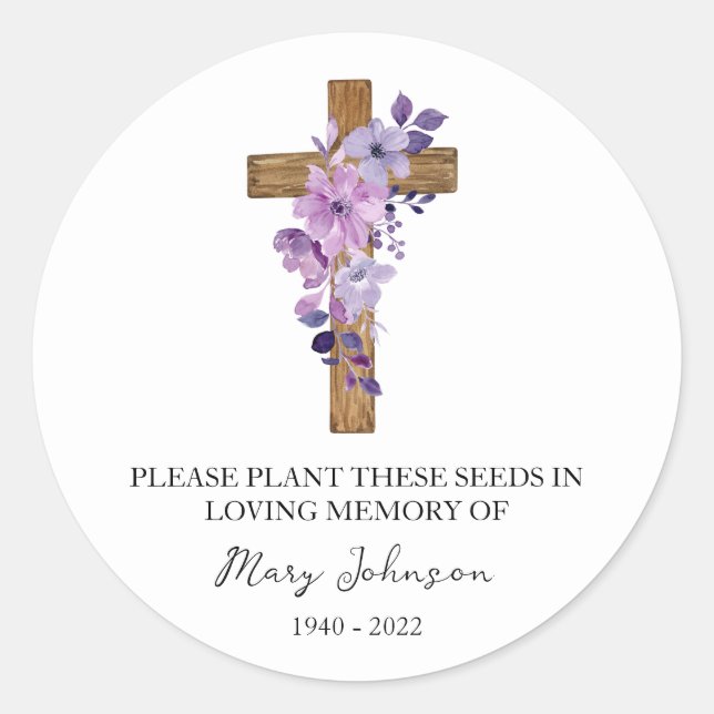 Adesivo Purple Flower Cross Memorial Funeral Seed Packet (Frente)