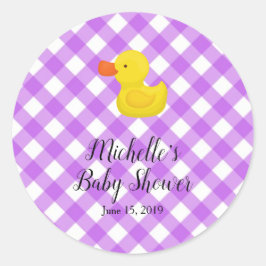 Adesivo Purple Gingham Rubber Duckie Baby Shower