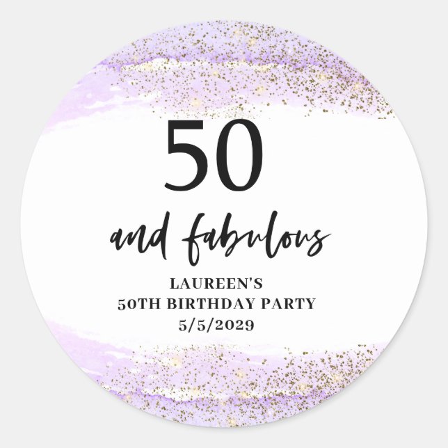 Adesivo Purple Glitter Purple 50th Birthday Party  (Frente)
