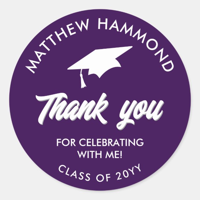 Adesivo Purple Graduating Class Thank You Grad Cap (Frente)