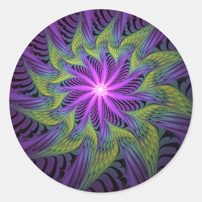 Adesivo Purple Green Flower Modern Abstract Fractal Art (Frente)
