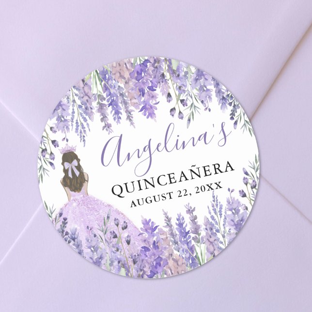 Adesivo Purple Lilac Crown Floral Quinceanera (Purple Lilac Crown Floral Quinceanera Classic Round Sticker )