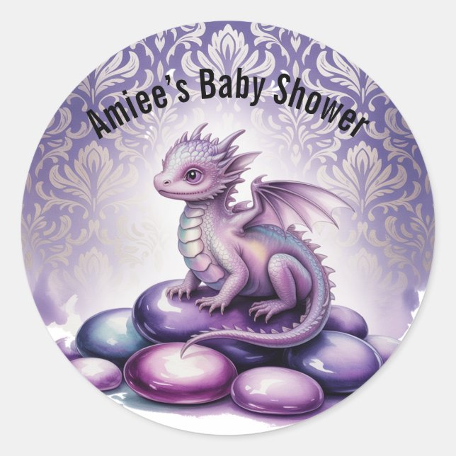 Adesivo Purple Magical Dragon Baby Shower (Frente)