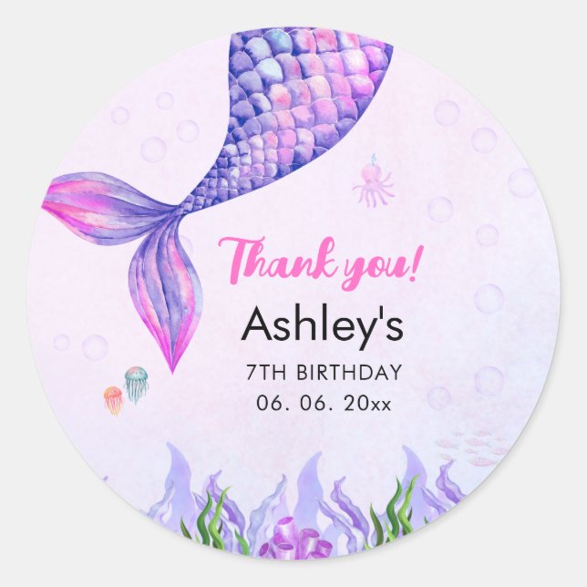 Adesivo Purple Mermaid Tail, Girl's Birthday  (Frente)