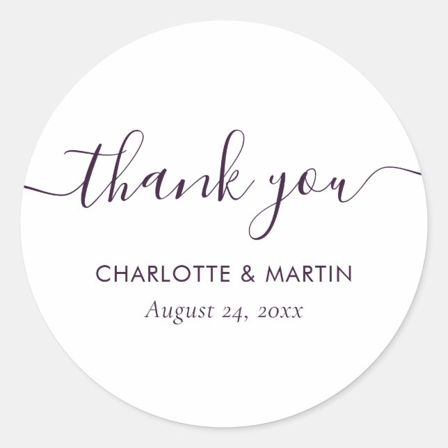 Adesivo Purple Modern Script Wedding Thank You (Frente)