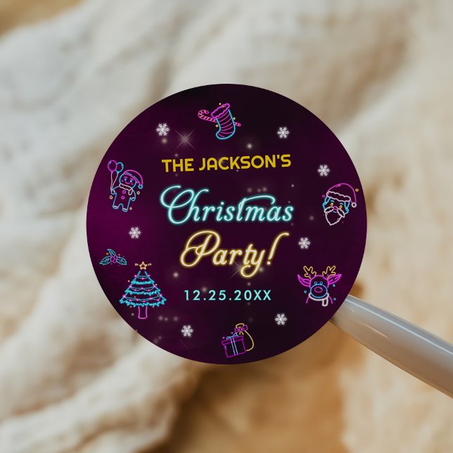 Adesivo Purple Neon Modern Festa de Natal (Criador carregado)