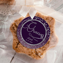 Adesivo Purple Silver Confetti Gracias Glam Gift Obrigado