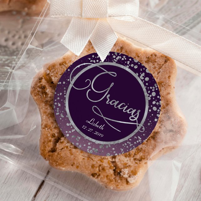 Adesivo Purple Silver Confetti Gracias Glam Gift Obrigado (Criador carregado)