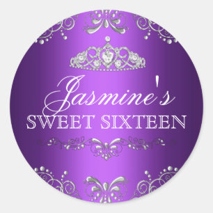 Adesivo Purple Silver Damask & Tiara Sweet 16