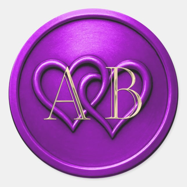 Adesivo Purple Two Hearts Intertwined Monogram Wedding (Frente)