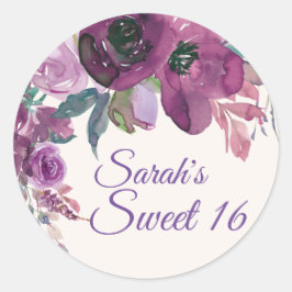 Adesivo Purple Watercolor Floral Sweet 16 Aniversário