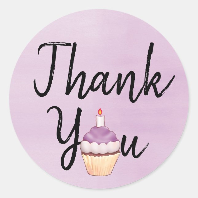 Adesivo Purple Watercolor Obrigado Cupcake (Frente)