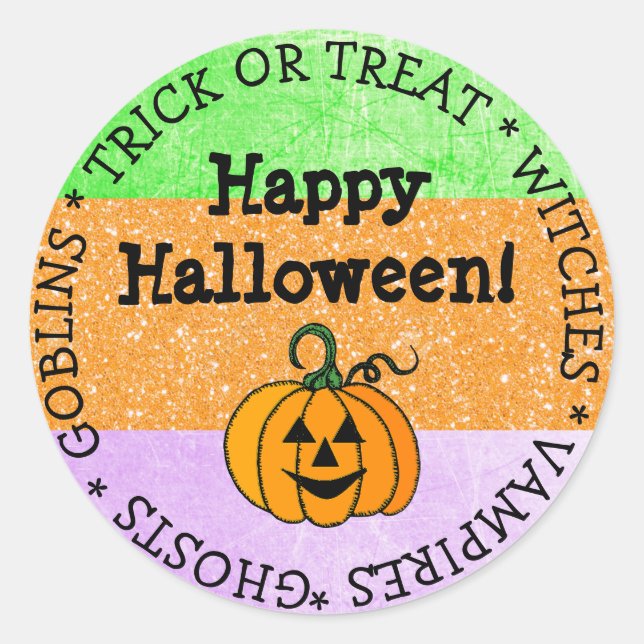Adesivo Púrpura do Dia das Bruxas, Verde, Pumpkin Laranja (Frente)