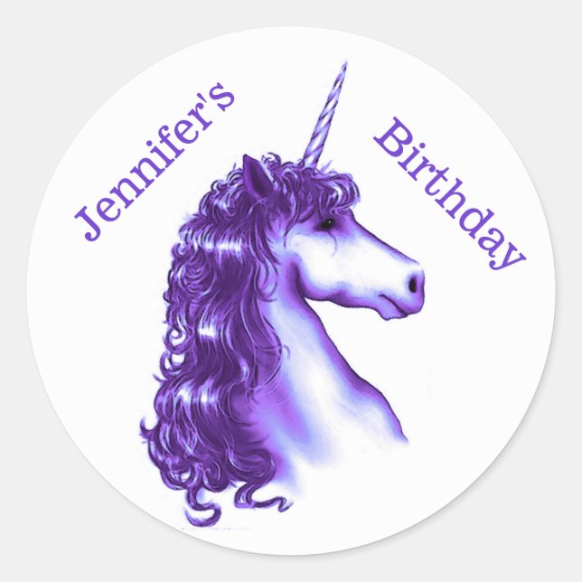 Adesivo Púrpura do Unicorn Aniversário (Frente)