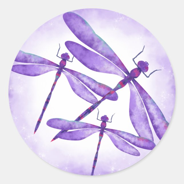 Adesivo Púrpura Dragonflies Party Favor Sticker (Frente)
