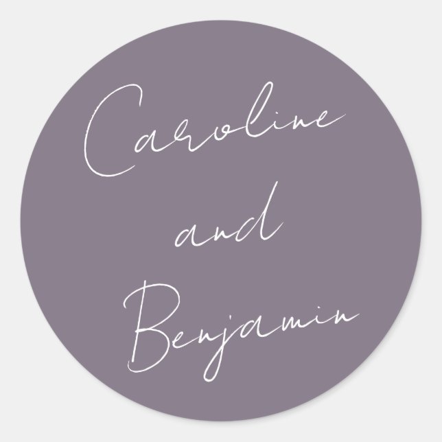 Adesivo Púrpura Dusta de Casamento com Escrita Manual Mode (Frente)