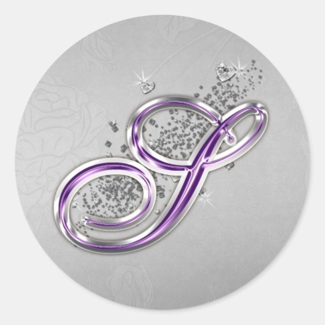 Adesivo Púrpura e Silver Glitter Monogramas S Sticker (Frente)