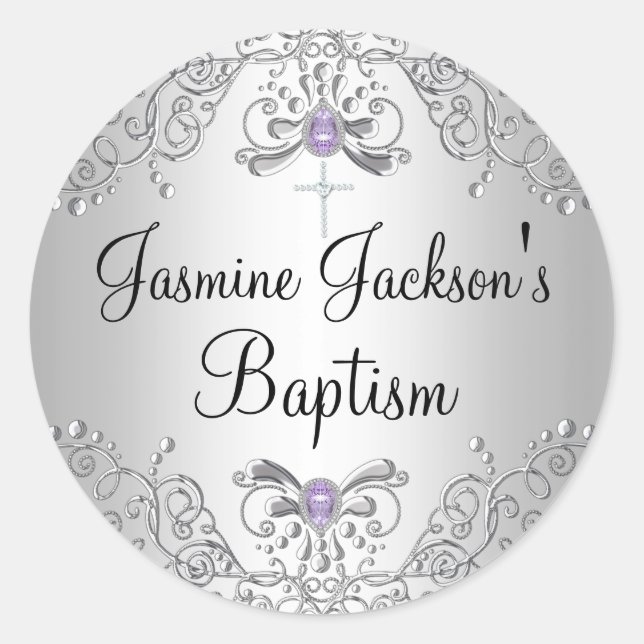 Adesivo Púrpura e Silver Sparkle Jewel Baptism Sticker (Frente)