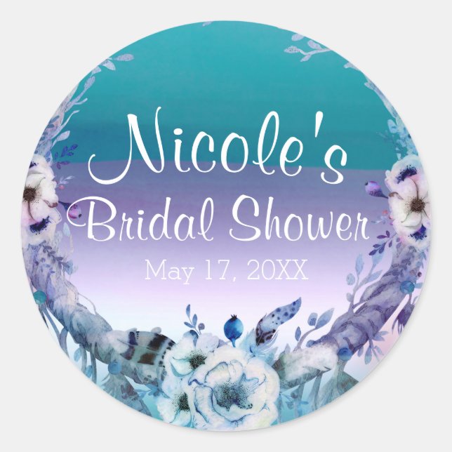 Adesivo Púrpura e Teal Dream Catcher Boho Chic Party Favor (Frente)