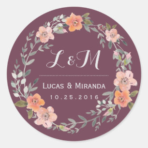 Adesivo Púrpura Flor Rústica Vedante De Casamento
