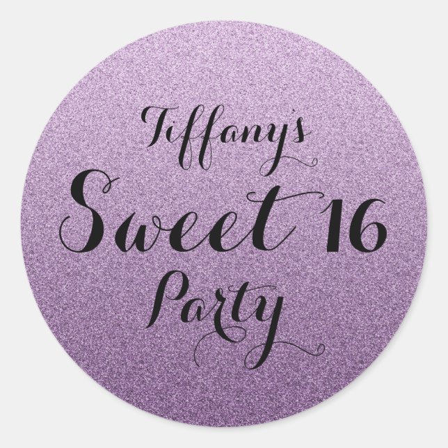 Adesivo Púrpura Glitter Faux Ombre Sweet 16 Sticker (Frente)