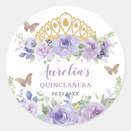 Adesivo Púrpura Lilac Floral Quinceañera Crown Butterflies