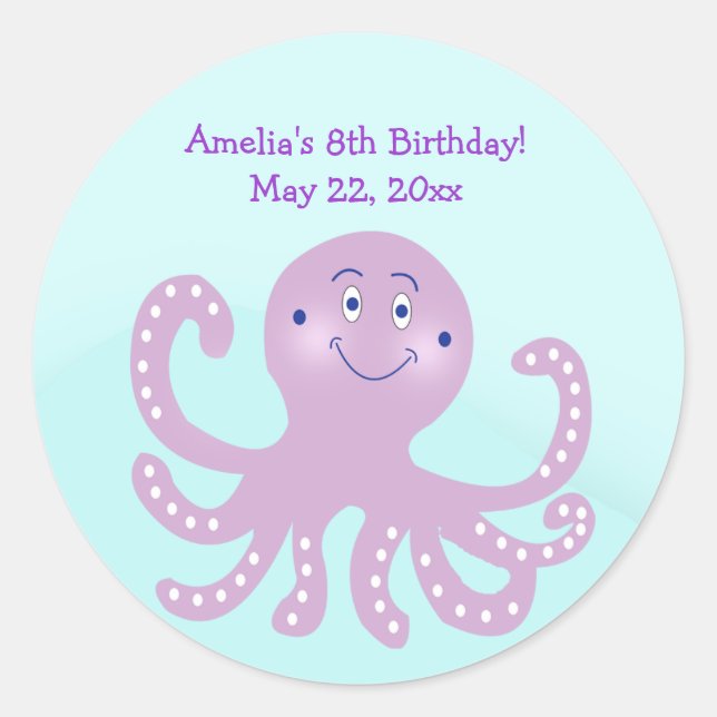 Adesivo Púrpura Octopus Aniversário Personalizado Vinheta (Frente)